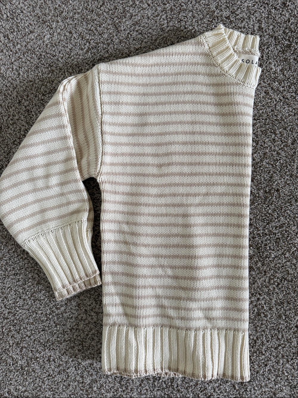 Solai Cream & Beige Striped Crewneck Sweater